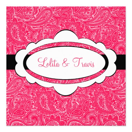 Pink and Black Mini Paisley Wedding Invitation