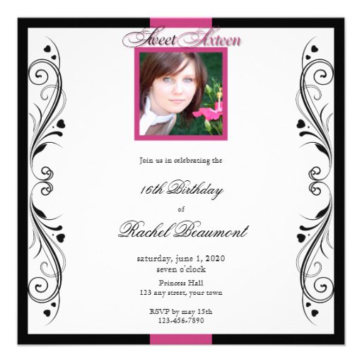 Pink and Black Modern Floral Party Invitation