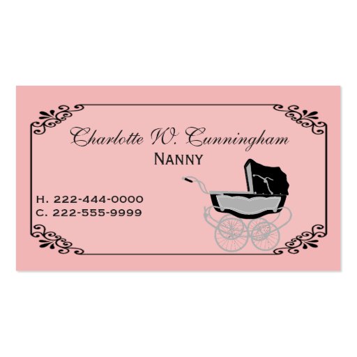 Pink and Black Nanny Custom Business Card (front side)