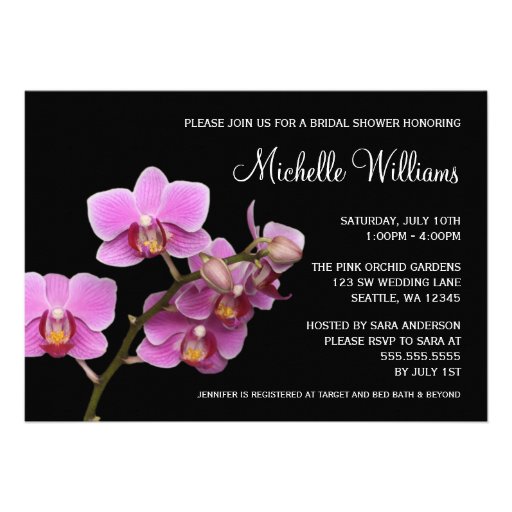 Pink and Black Orchid Bridal Shower Custom Invites