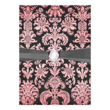 pink and black ornate fleur chic damask announcements