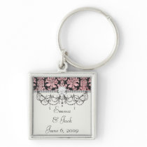 pink and black ornate fleur chic damask key chain
