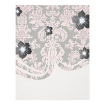 pink and black ornate fleur chic damask letterhead template