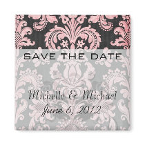 pink and black ornate fleur chic damask refrigerator magnets