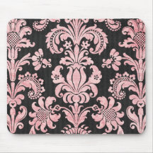 pink and black ornate fleur chic damask mouse pads