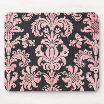 pink and black ornate fleur chic damask mouse pads