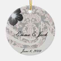 pink and black ornate fleur chic damask christmas ornament