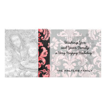 pink and black ornate fleur chic damask photo card template