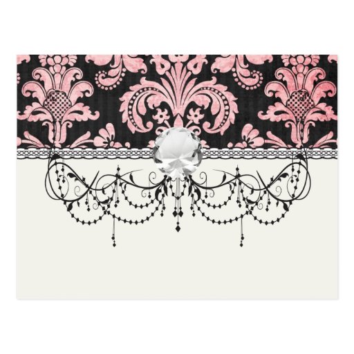 pink and black ornate fleur chic damask postcard