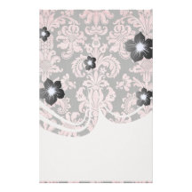 pink and black ornate fleur chic damask stationery design