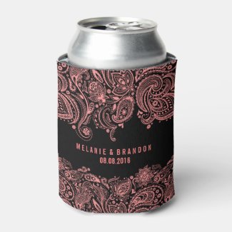 Pink And Black Paisley Lace 2 Can Cooler