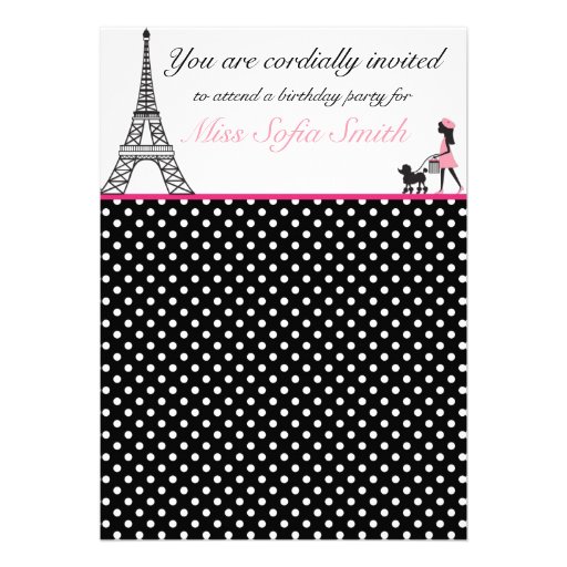 Pink and Black Paris Girl Birthday Invitation