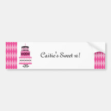 Pink and Black Party Cake Bumper Stickers