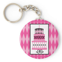 Pink and Black Party Cake Keychains