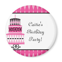 Pink and Black Party Cake magnets