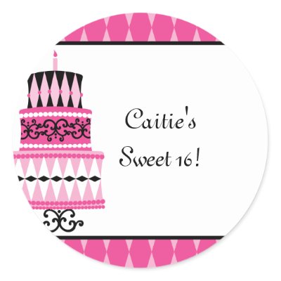 Pink and Black Party Cake Round Sticker