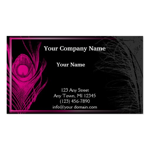 Pink and Black Peacock Business Card Template (front side)
