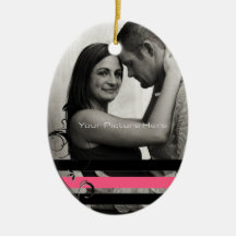 Pink and Black Photo Engagement Christmas Ornaments
