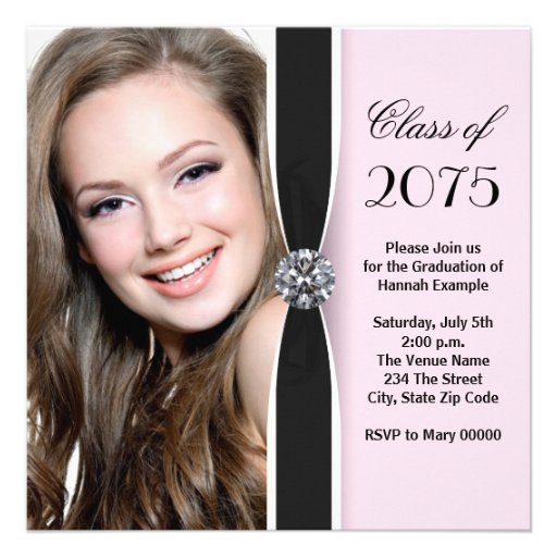 Pink and Black Photo Graduation Announcement (front side)