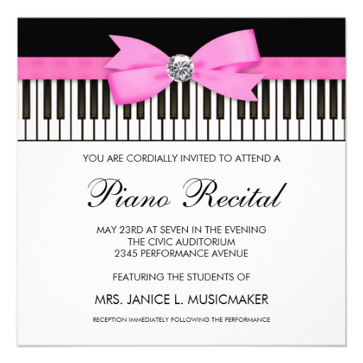 Pink and Black Piano Keys Recital Invitation