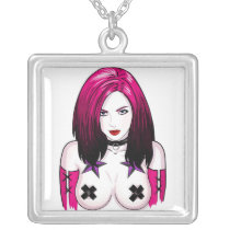 Pink and Black Pin-Up Necklace