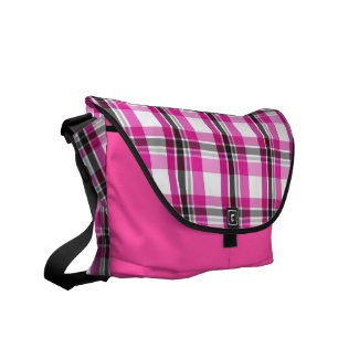 Pink and black plaid pattern messenger bag