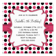 Pink and Black Polka Dot Birthday Invitation