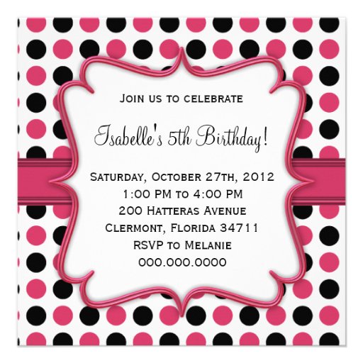 Pink and Black Polka Dot Birthday Invitation