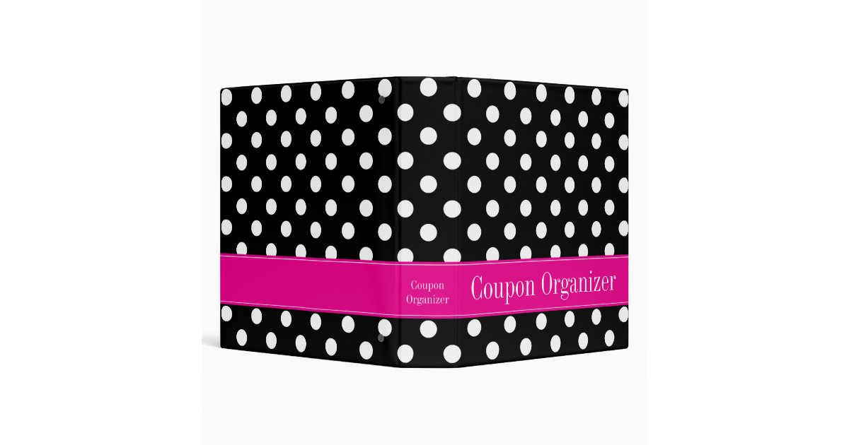 Pink and Black Polka Dot Coupon Organizer Binder Zazzle