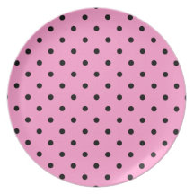 Pink and Black Polka Dot Pattern. Party Plates