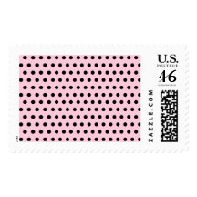 Pink and Black Polka Dot Pattern. Spotty. Postage Stamps