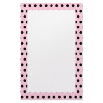 Pink and Black Polka Dot Pattern. Spotty. Personalized Stationery