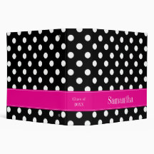 Pink and Black Polka Dot Personalized School 3 Ring Binder