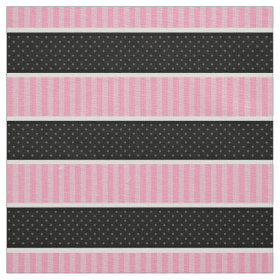 Pink and Black Polka Dot Stripes Pattern Fabric