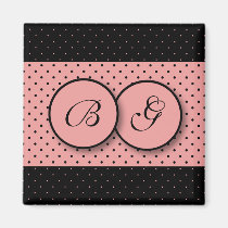 Pink and Black Polka Dot Wedding Magnet magnets