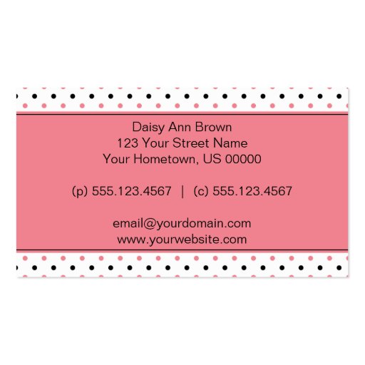 Pink and Black Polka Dots Business Card (back side)