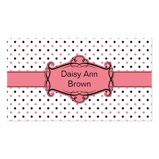 Pink and Black Polka Dots Business Card (front side)