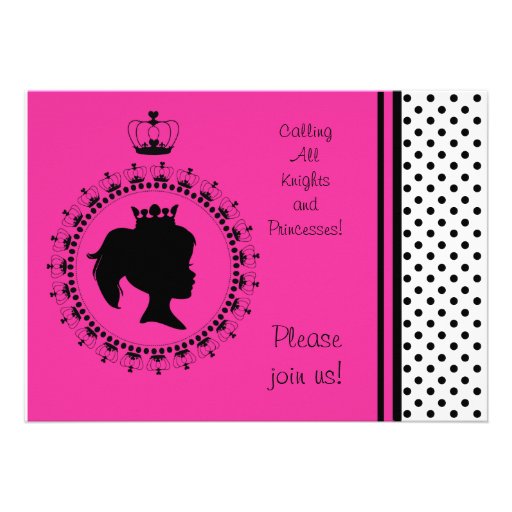 Pink and Black Princess 5x7 Birthday Invitations