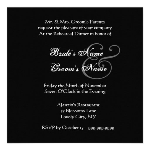 Pink and Black Rose Rehearsal Dinner Personalized Invitation