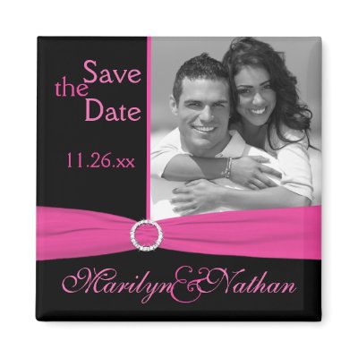 Pink and Black Save the Date Photo Magnet
