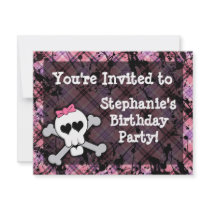 Pink and Black Skull Heart Party Invitations