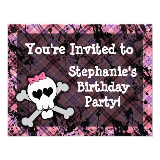 Pink and Black Skull Heart Party Invitations