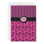 Pink and Black Striped Monogram Damask Invitation