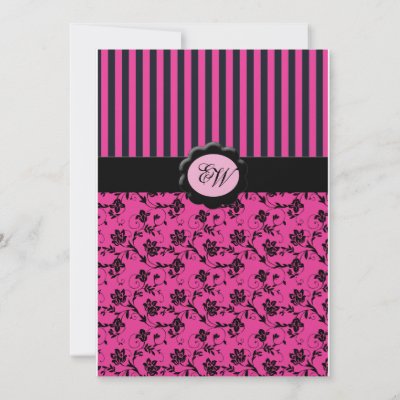 This vibrant hot pink and black floral striped wedding invitation would be 