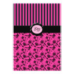 Pink and Black Striped Monogram Damask Invitation