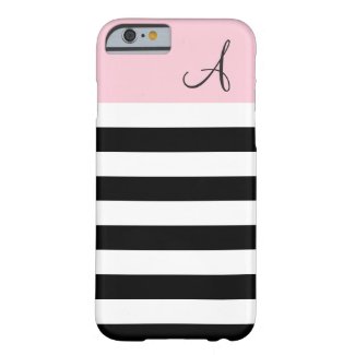 Pink and Black Striped Monogram iPhone 6 Case