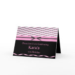 Pink and Black Striped with Bows Invitation Greeting Card