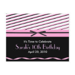 Pink and Black Striped with Bows Invitation postcards