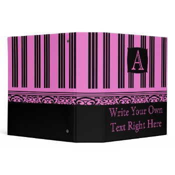 Pink and Black Stripes Monogram Binder binder