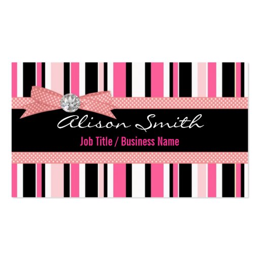 Pink and black stripes with bow business card